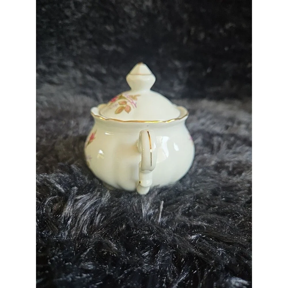 Fred Roberts Moss Rose Sugar & Creamer Set Gold Trim Vintage